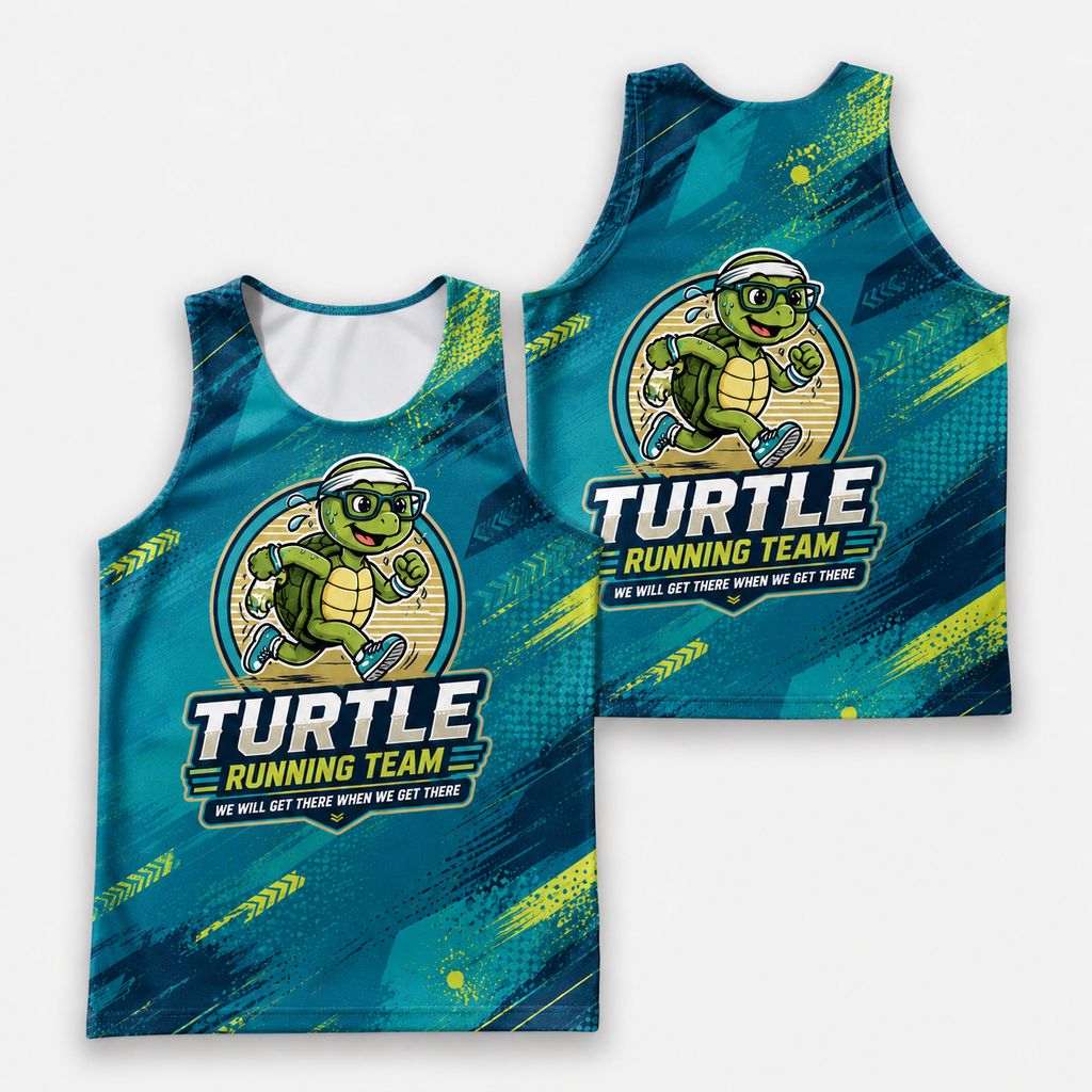 Funny Running Tank Top Turtle Running Team We'll Get There Quote Tech Running Singlet