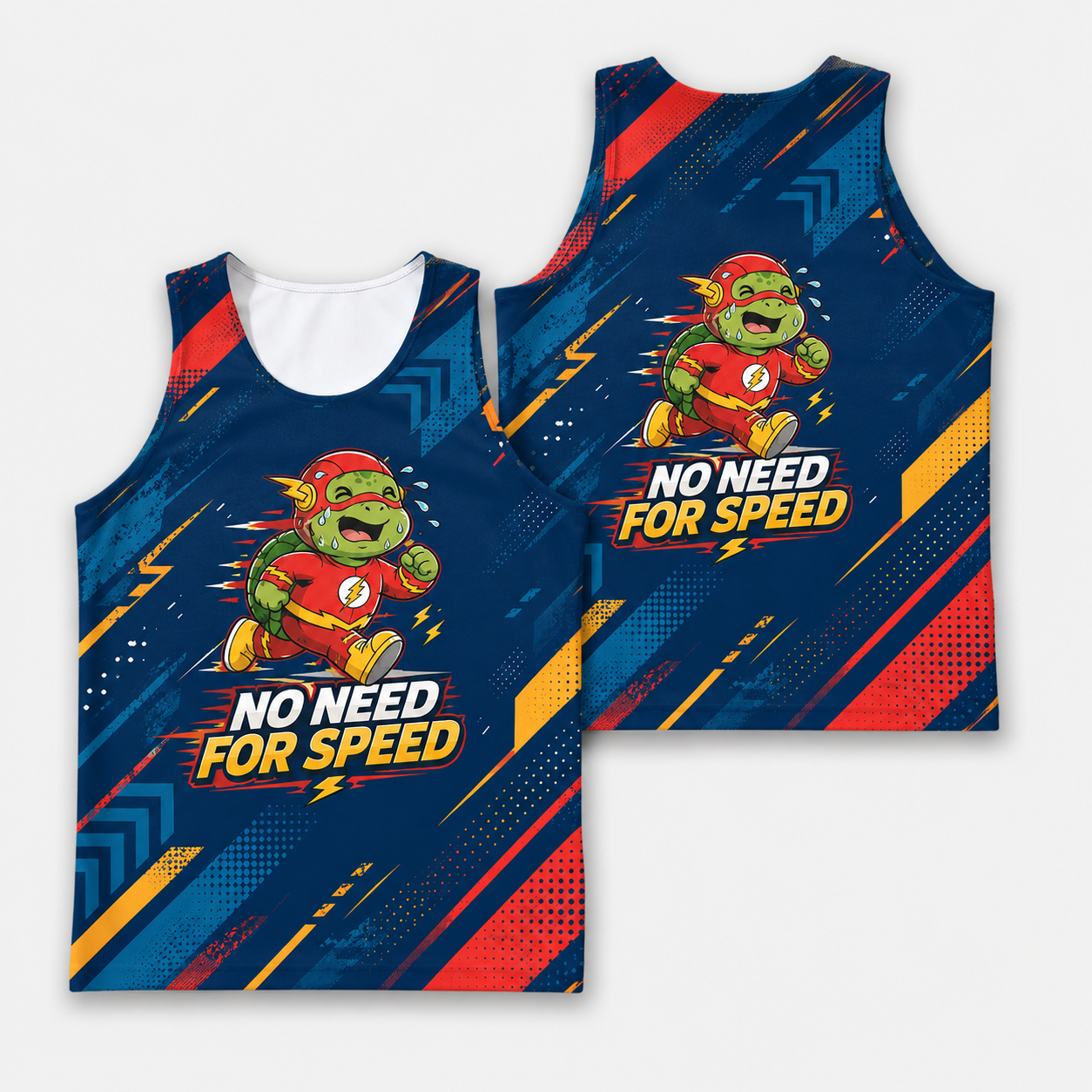 Funny Running Tank Top Turtle No Need For Speed Quote Tech Running Singlet