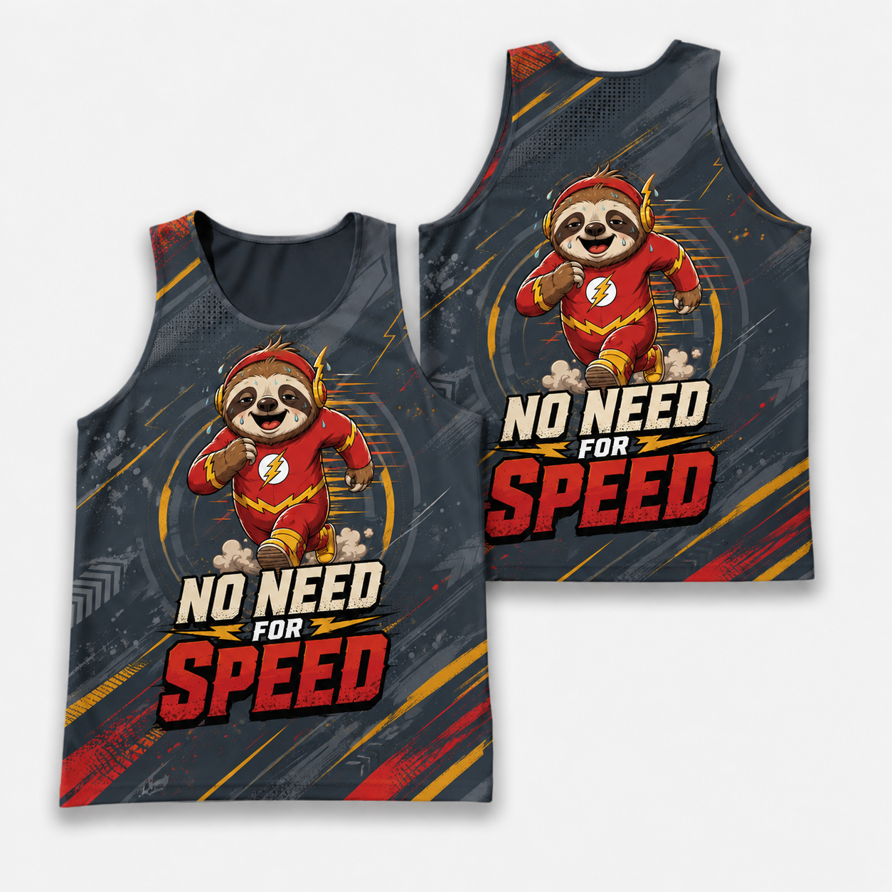 Funny Running Tank Top Sloth No Need For Speed Quote Tech Running Singlet