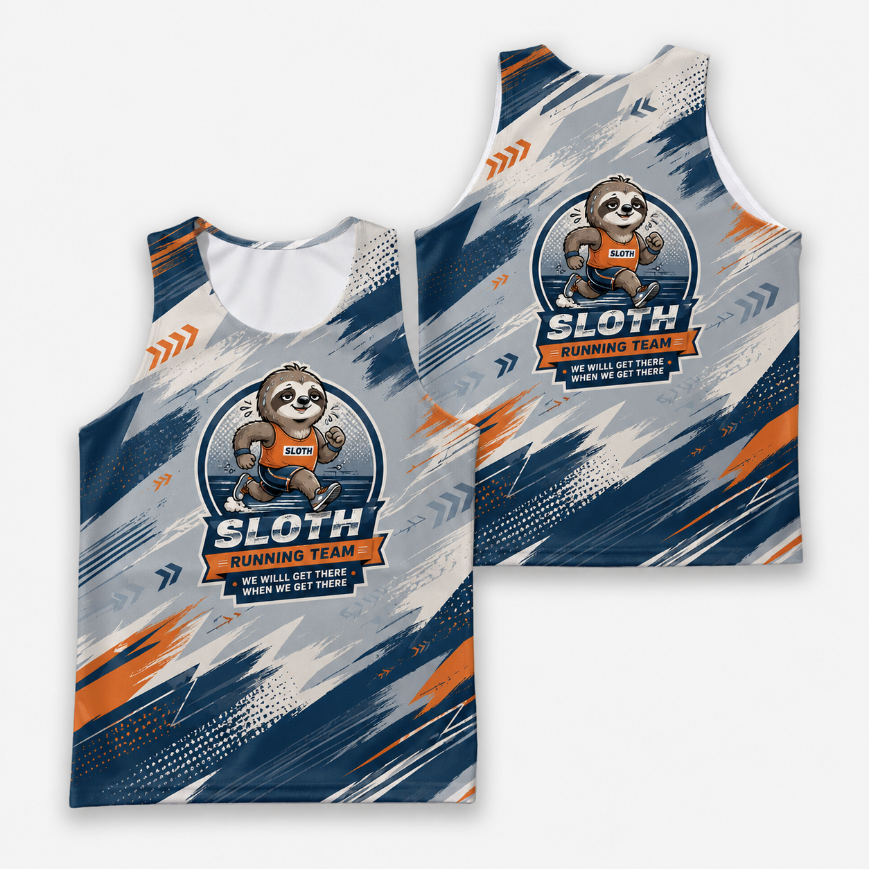Funny Running Tank Top Sloth Running Team We'll Get There Quote Tech Running Singlet