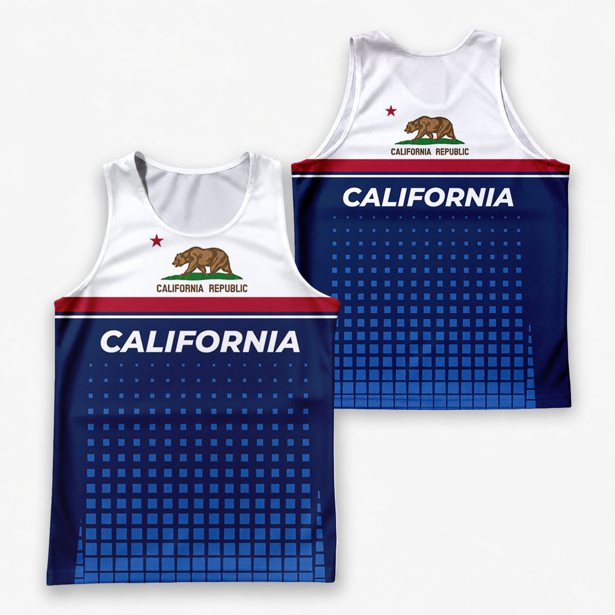 Patriotic Tech Running Tank Top - California State Pride Running Singlet