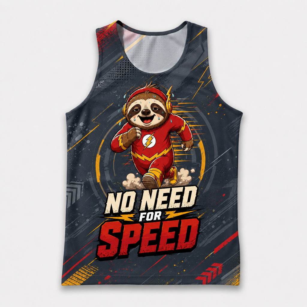 Funny Running Tank Top Sloth No Need For Speed Quote Tech Running Singlet