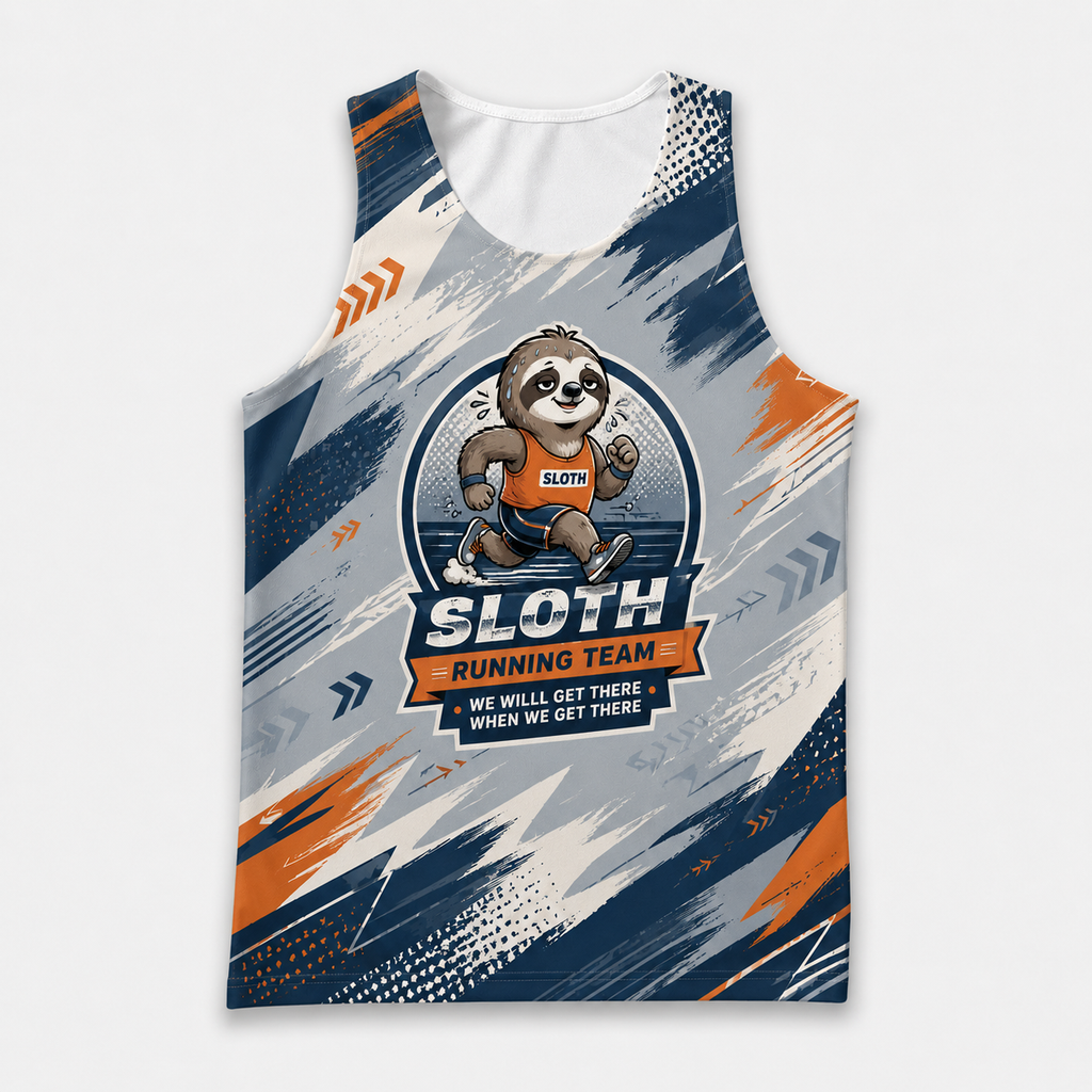 Funny Running Tank Top Sloth Running Team We'll Get There Quote Tech Running Singlet