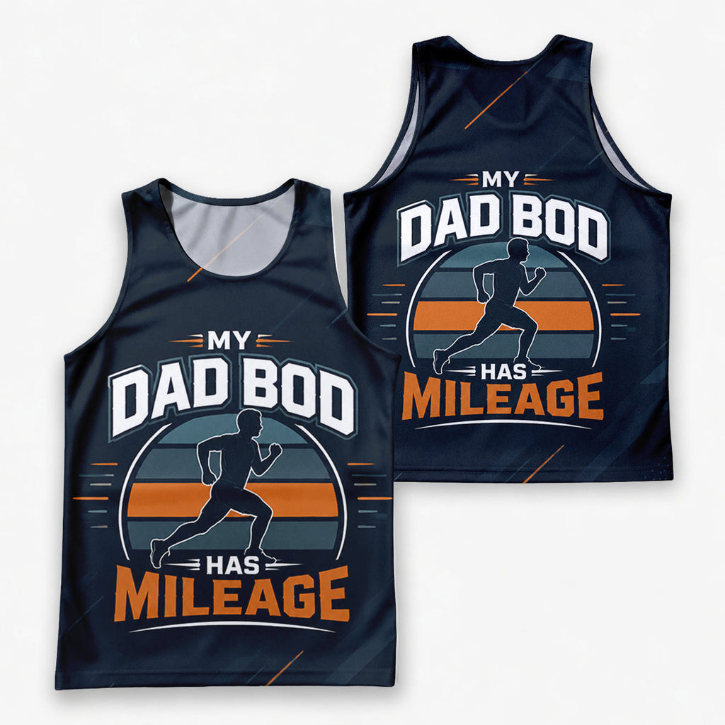 Funny Dad Running Tank Top My Dad Bod Has Mileage Tech Singlet V2