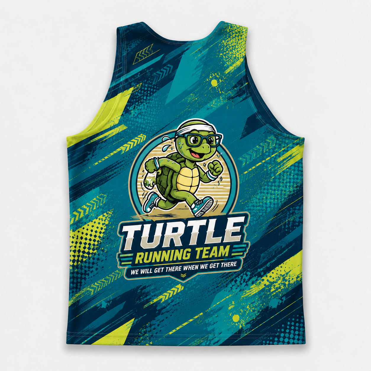 Funny Running Tank Top Turtle Running Team We'll Get There Quote Tech Running Singlet