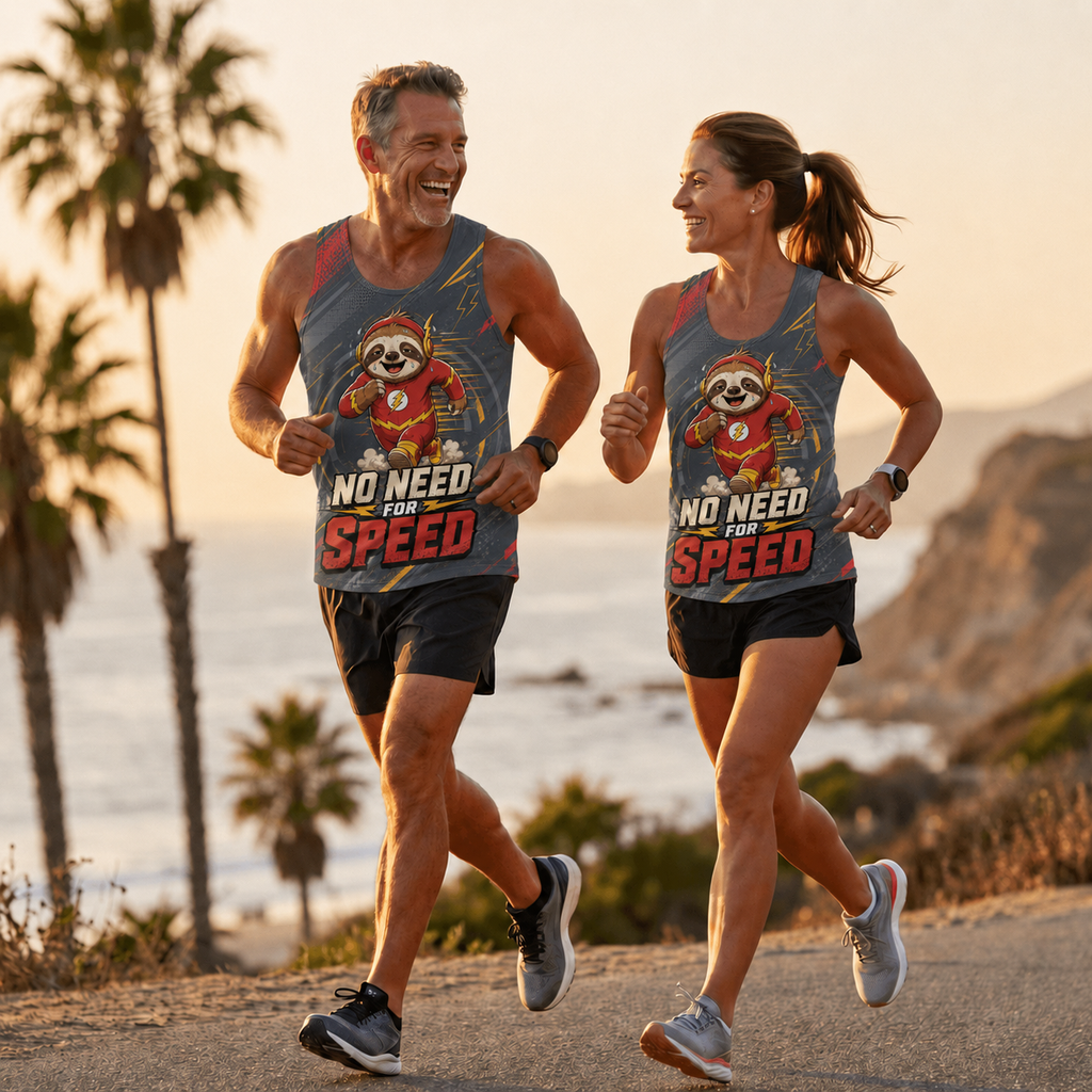 Funny Running Tank Top Sloth No Need For Speed Quote Tech Running Singlet