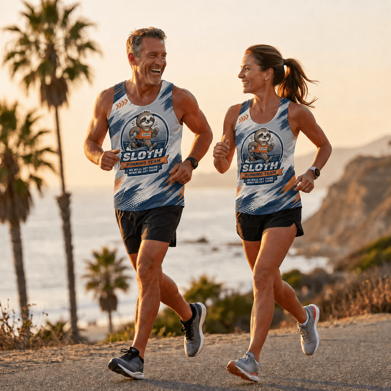 Funny Running Tank Top Sloth Running Team We'll Get There Quote Tech Running Singlet