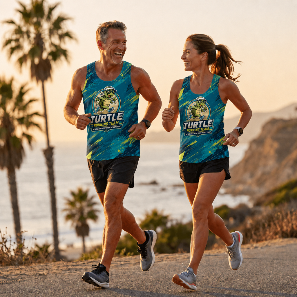 Funny Running Tank Top Turtle Running Team We'll Get There Quote Tech Running Singlet