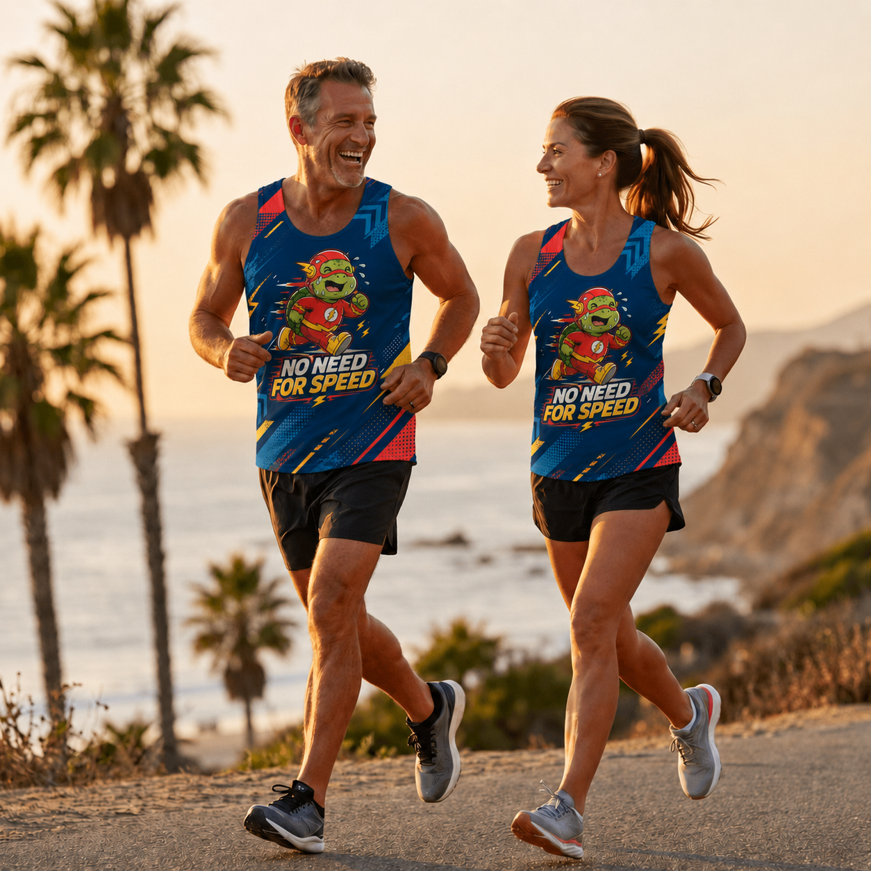 Funny Running Tank Top Turtle No Need For Speed Quote Tech Running Singlet