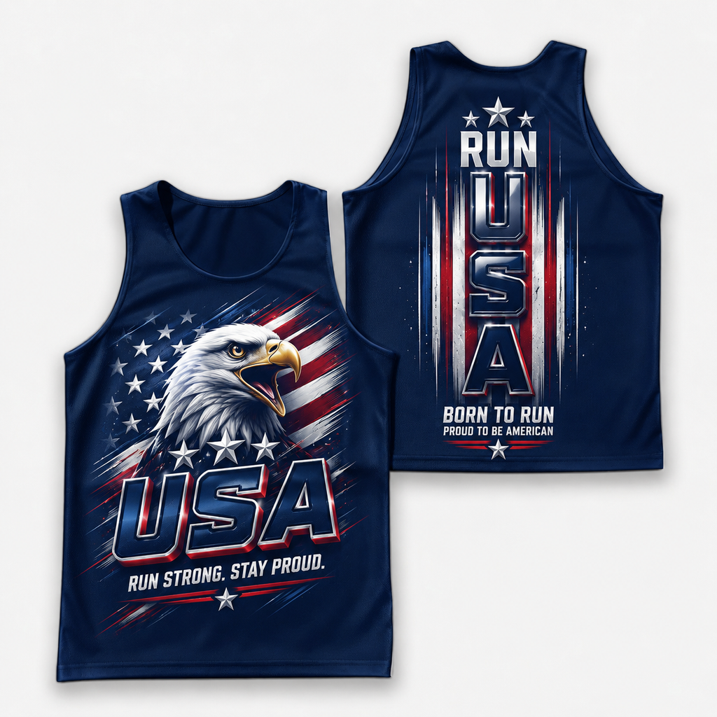Patriotic Running Tank Top - Run Strong USA Tech Singlet
