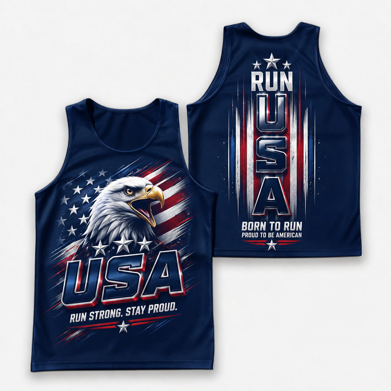 Patriotic Running Tank Top - Run Strong USA Tech Singlet