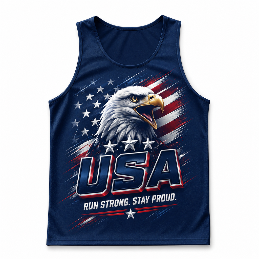 Patriotic Running Tank Top - Run Strong USA Tech Singlet