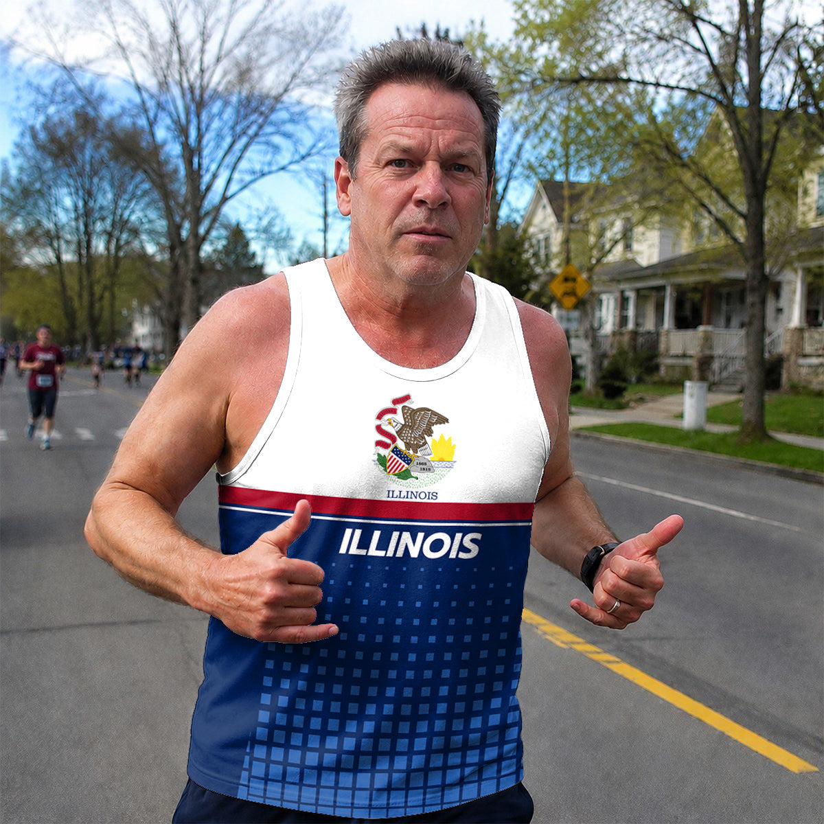 Patriotic Tech Running Tank Top - Illinois State Pride Running Singlet