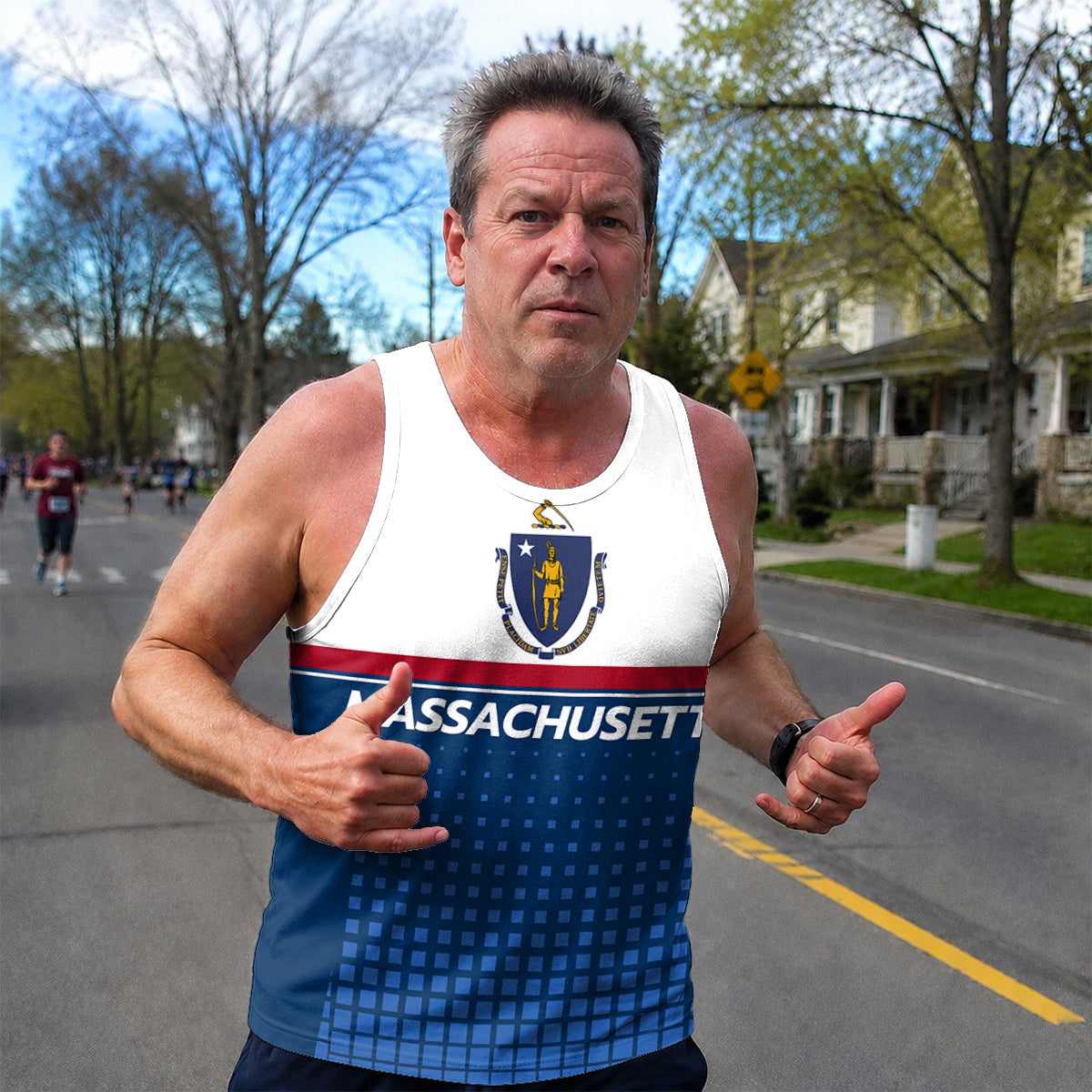 Patriotic Tech Running Tank Top - Massachusetts State Pride Running Singlet