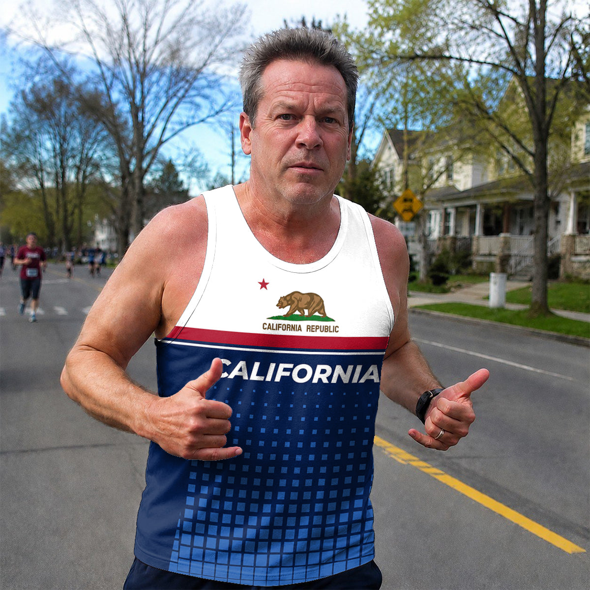 Patriotic Tech Running Tank Top - California State Pride Running Singlet