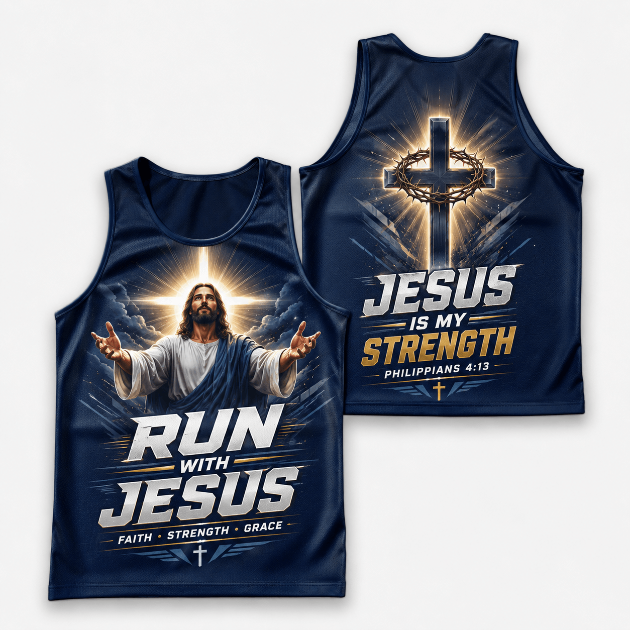 Christian Running Tank Top - My Strength Jesus Tech Running Singlet