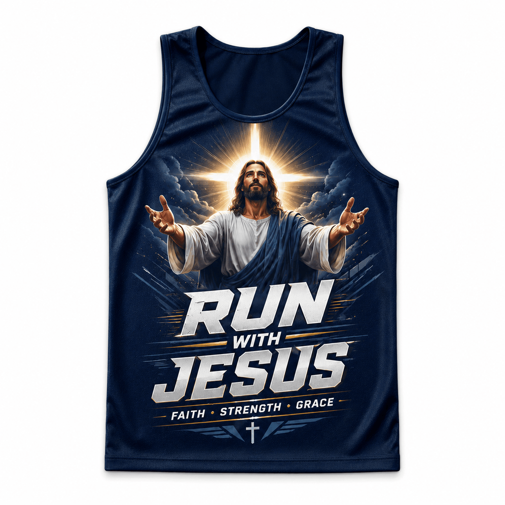 Christian Running Tank Top - My Strength Jesus Tech Running Singlet