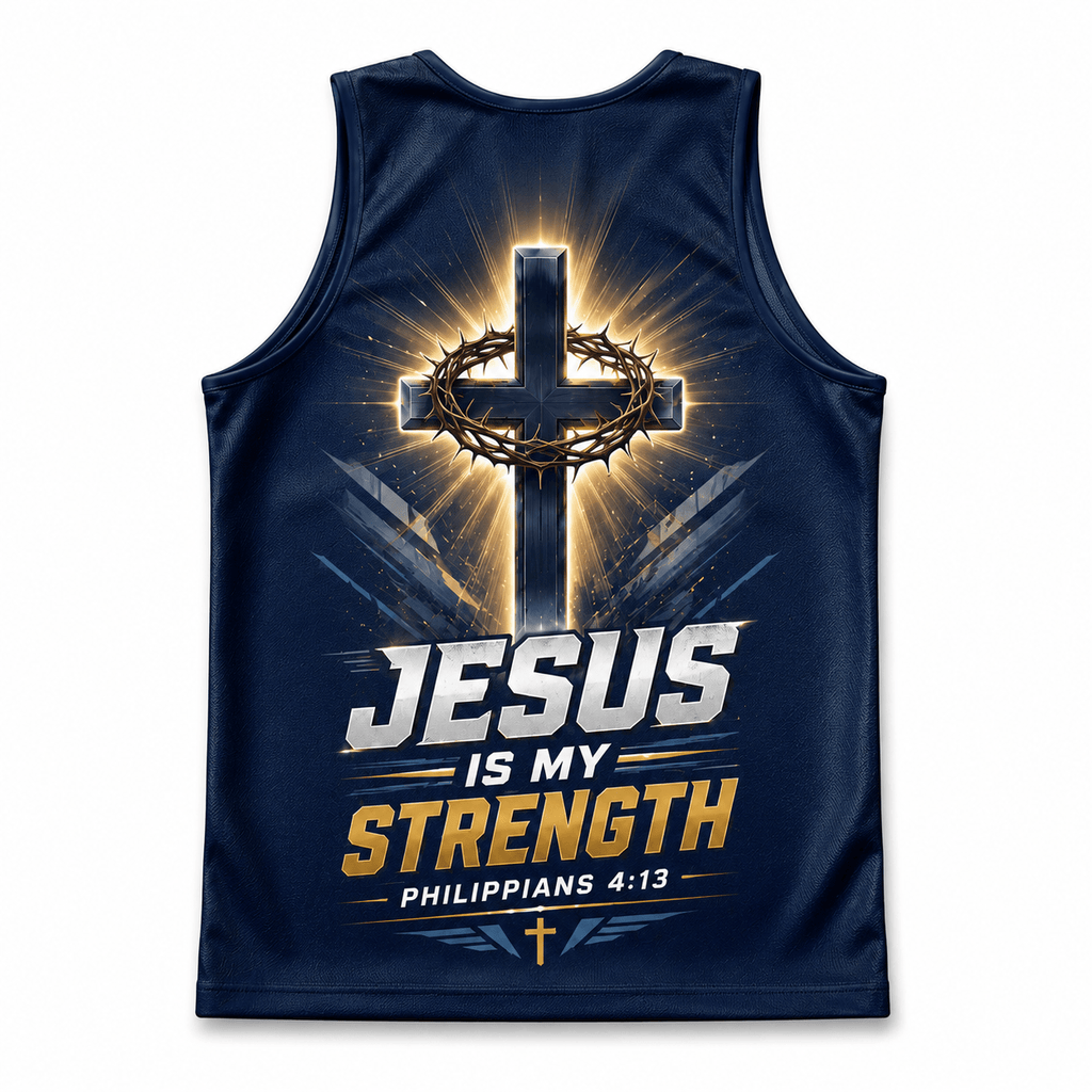 Christian Running Tank Top - My Strength Jesus Tech Running Singlet