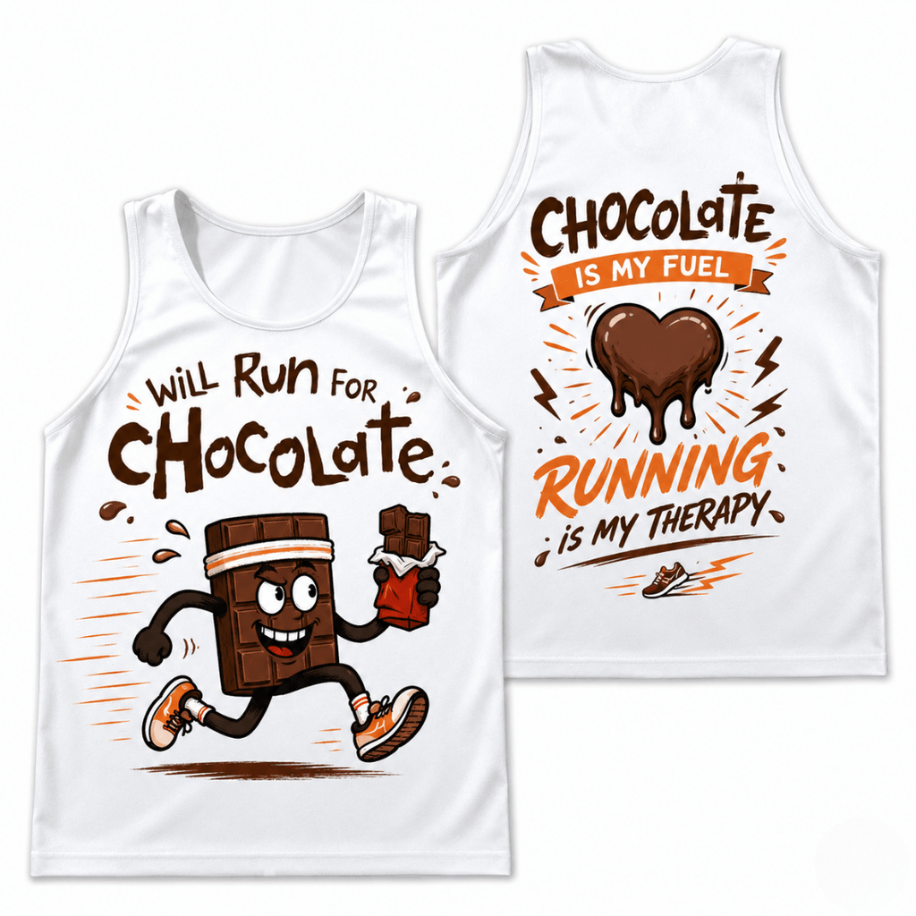 Funny Running Tank Top - Run For Chocolate Runner Quote Tech Singlet