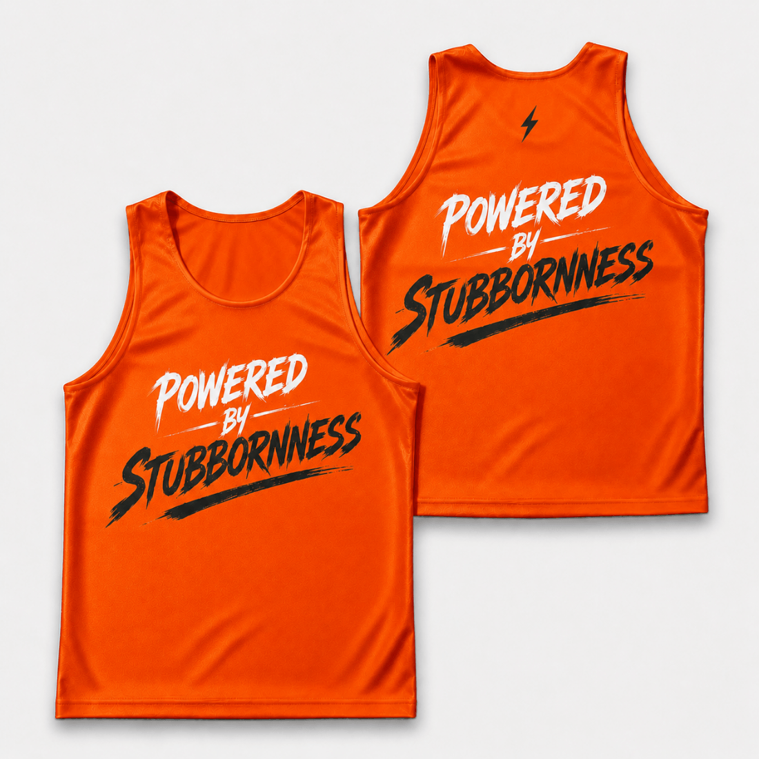 Funny Running Tank Top - Powered By Stubbornness Tech Singlet