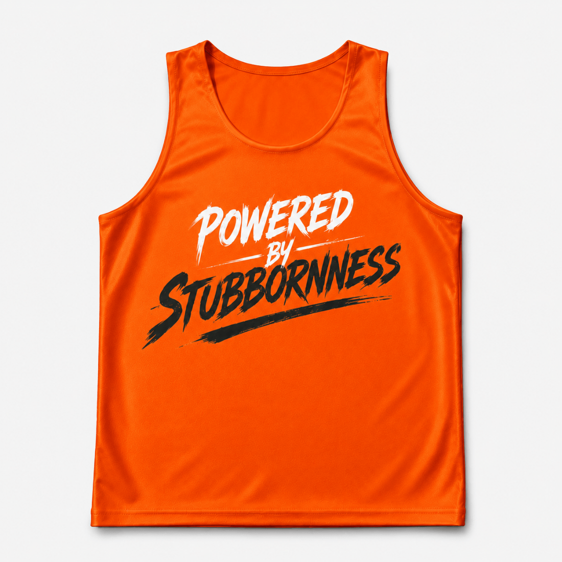 Funny Running Tank Top - Powered By Stubbornness Tech Singlet
