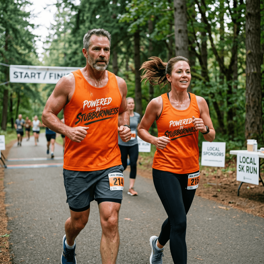 Funny Running Tank Top - Powered By Stubbornness Tech Singlet