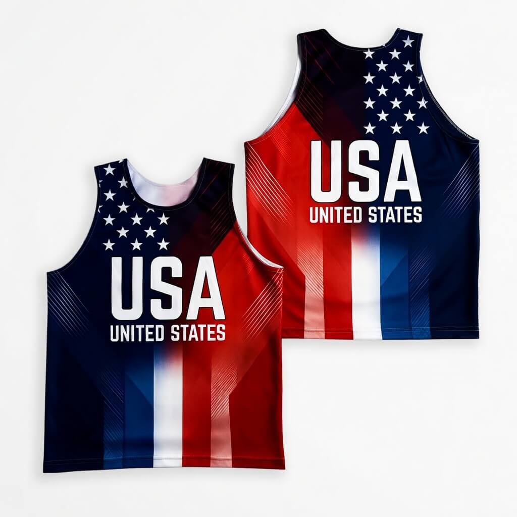 Patriotic Running Tank Top - USA Colors Tech Running Singlet