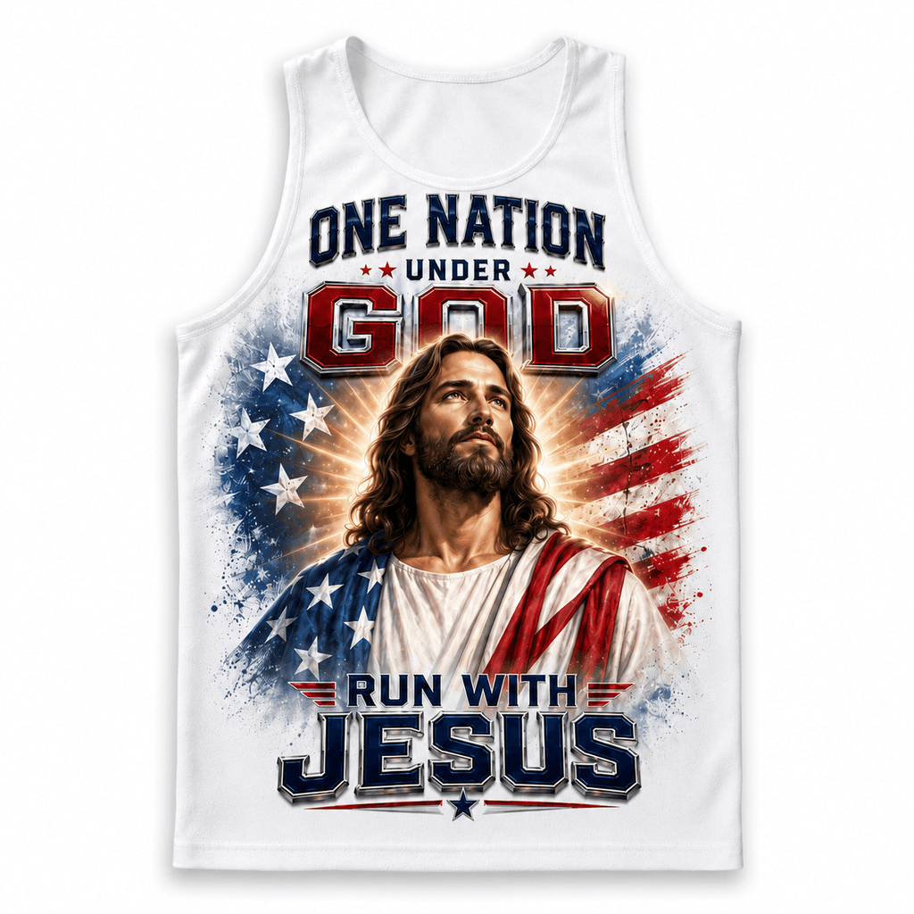 USA Christian Running Tank Top - Faith Patriotic Tech Running Singlet