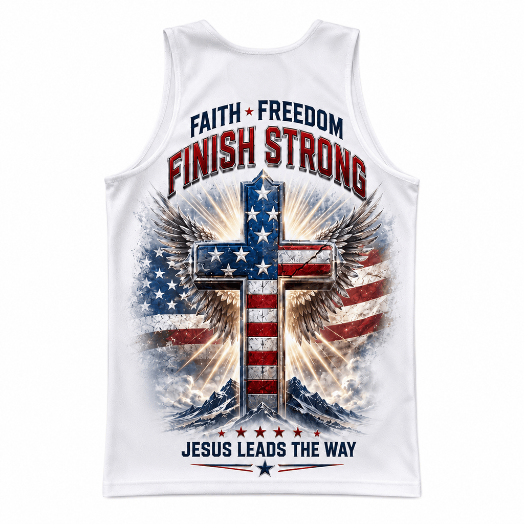 USA Christian Running Tank Top - Faith Patriotic Tech Running Singlet