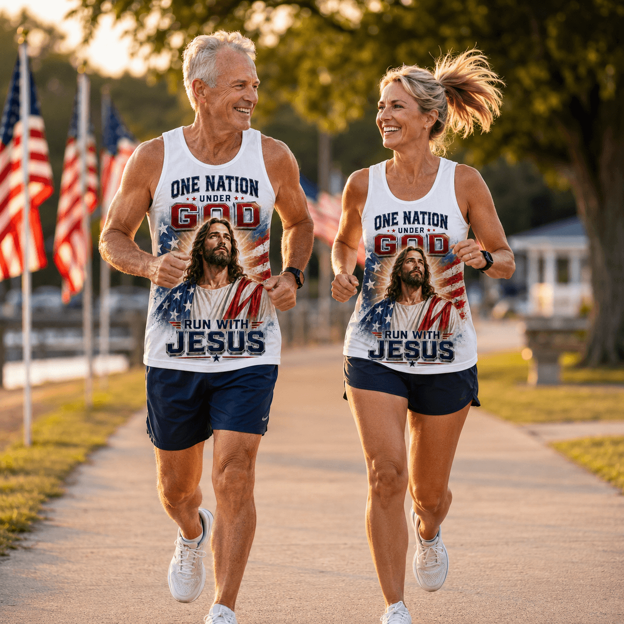 USA Christian Running Tank Top - Faith Patriotic Tech Running Singlet